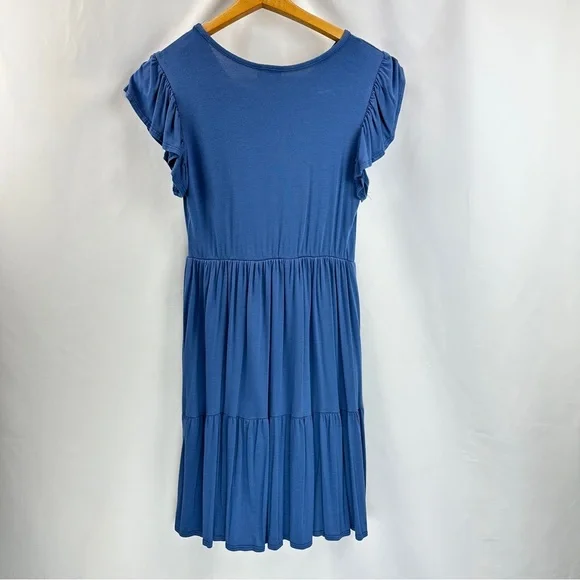 Olivia Rae Boho Short Ruffle Sleeve T Shirt Dress Tiered Skirt Blue - Picture 2 of 3